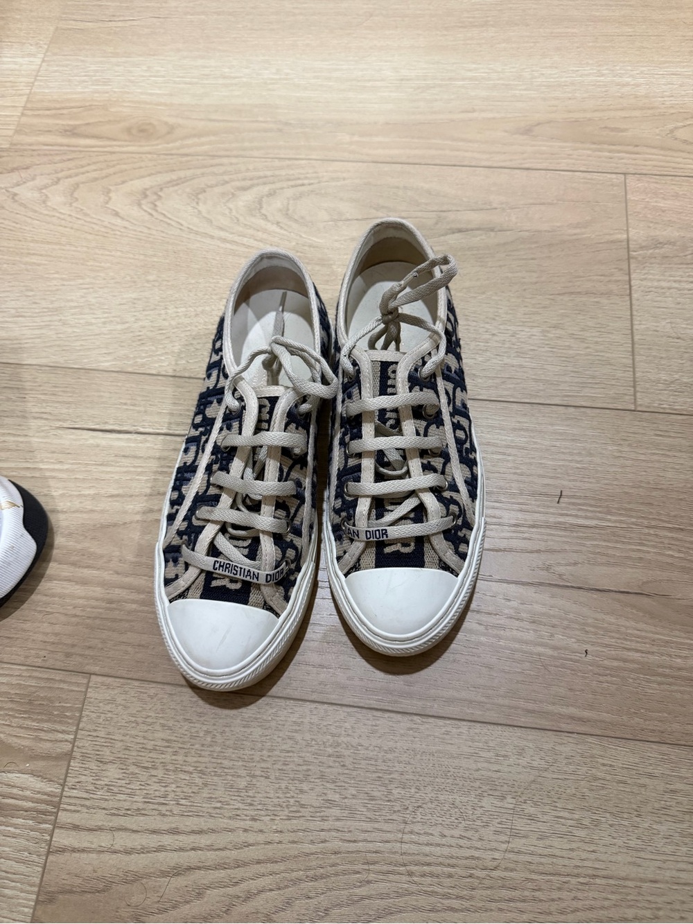 Dior Women's Oblique Logo Low-Top Sneakers in Navy and Beige